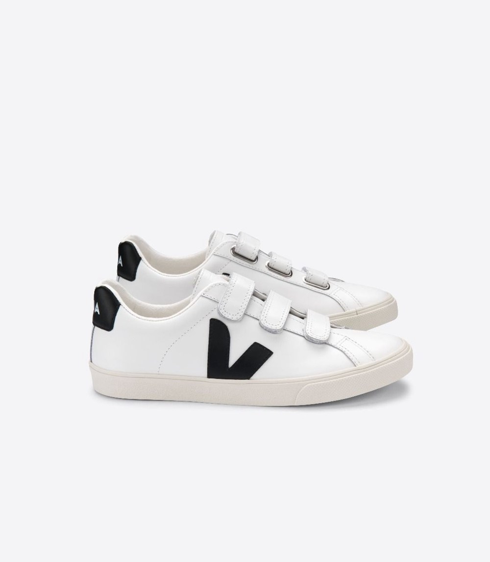 Tenis Veja Hombre - 3-Lock Cuero - Blancos/Negros - 834FOEDMC